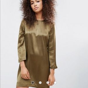 Ganni Sanders Satin Shift Dress - Olive Green
